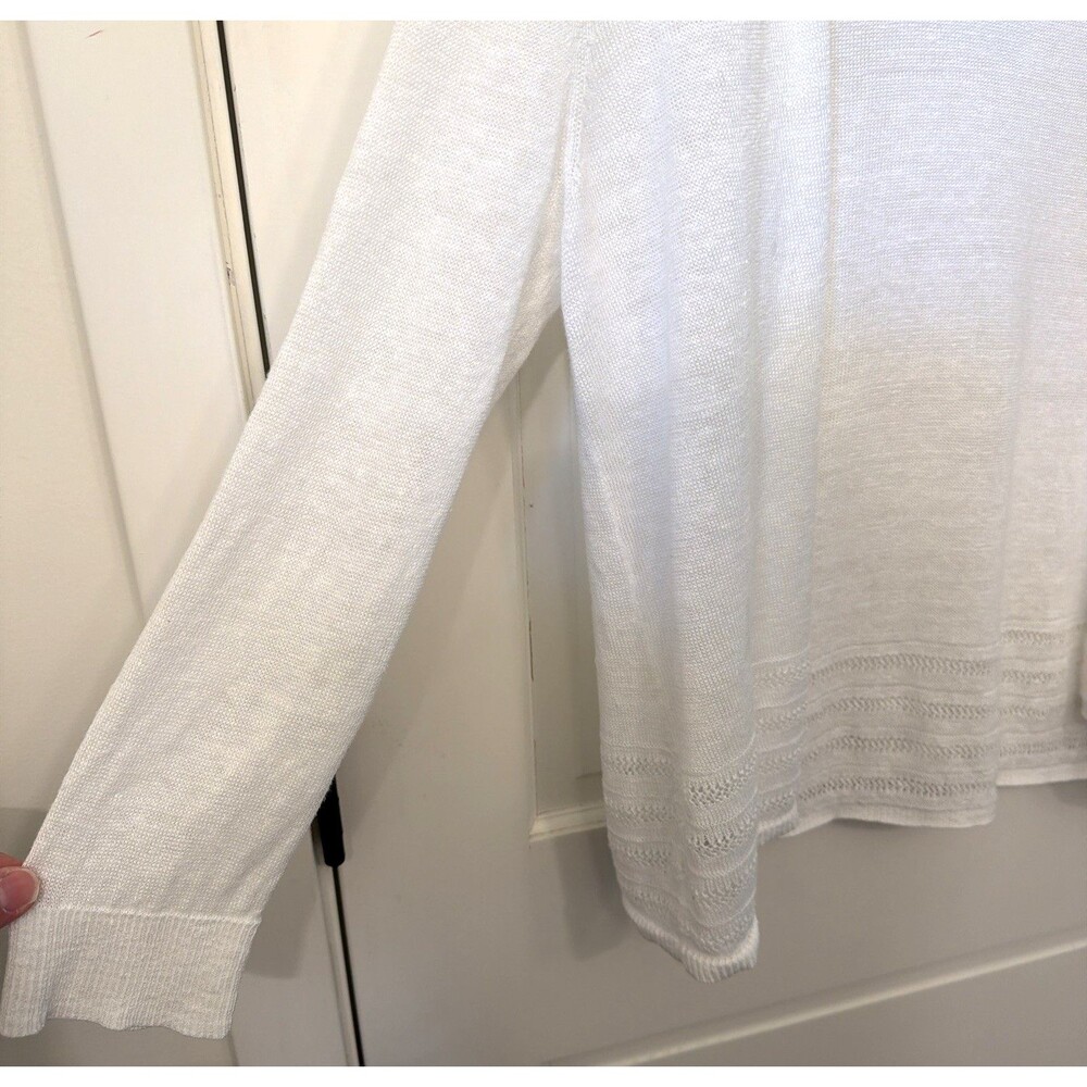 NANETTE LEPORE 100% Linen White Cardigan Open Front M Pointelle Dainty Coquette - Picture 2 of 13